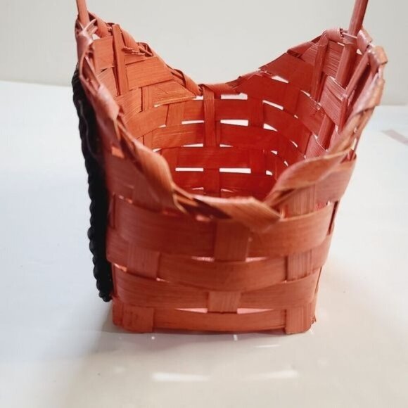 Vintage Orange Wicker Hand Painted Halloween Witch Cat Basket - Picture 3 of 12